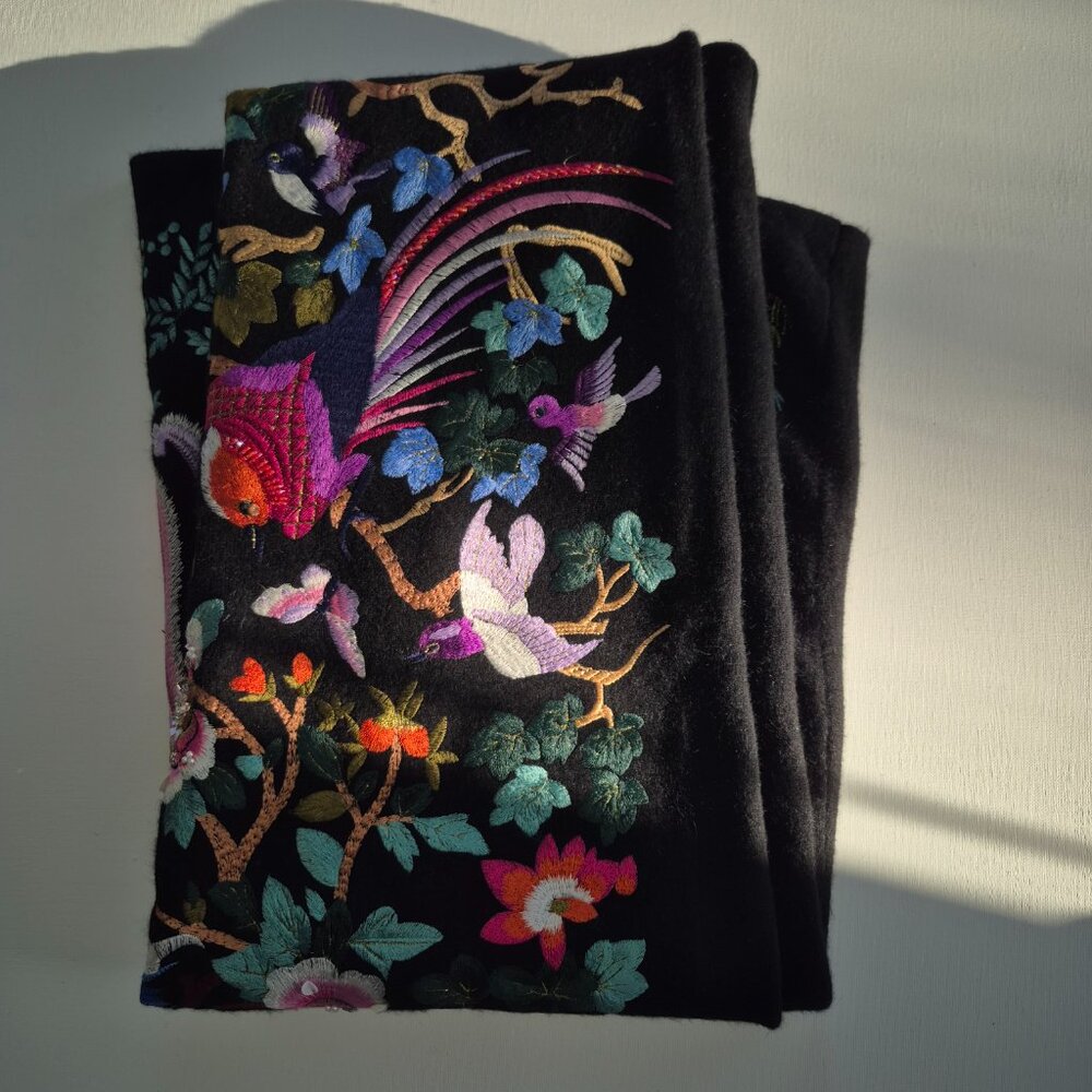 Embroidered wool dress-Wearable Art-Floral Woodland Embroidery - Picture 6 of 11